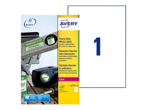 Avery Heavy Duty Laser Labels - etiketter - 20 stk. - A4