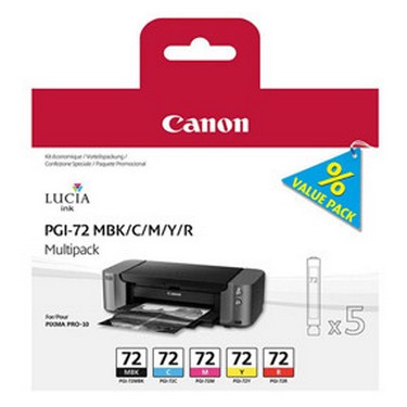 Canon PGI-72 MBK/C/M/Y/R Multipack - 5 pakker - gul, cyan, magenta, rød, mat sort